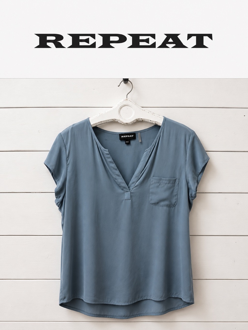 Repeat Silk Blend Blouse Blue Gray Size L (42)